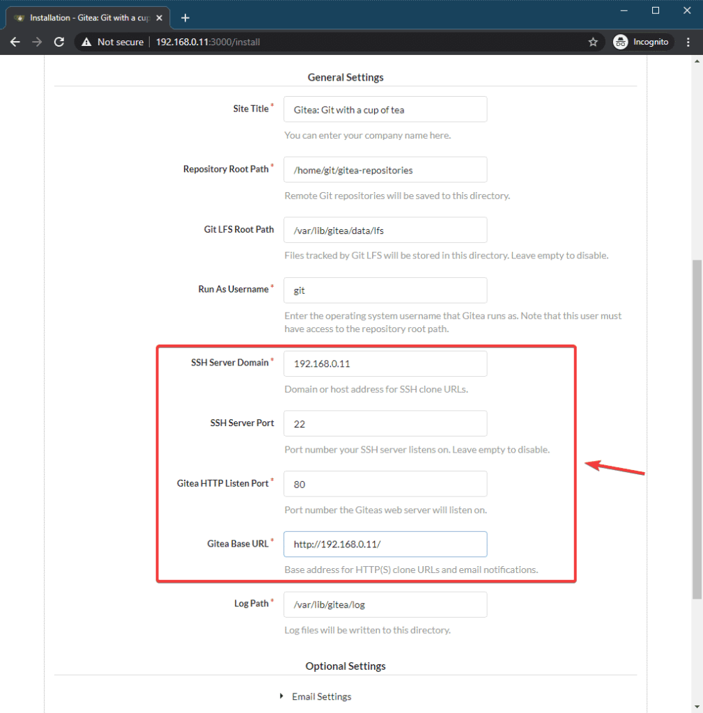 gitea general config